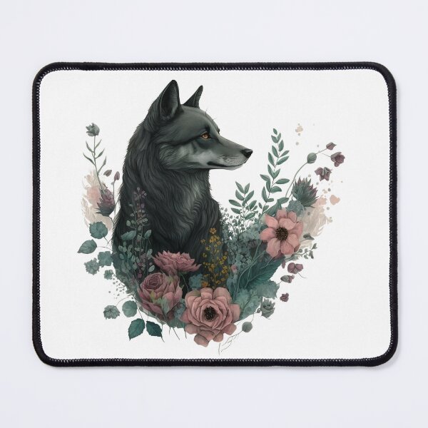 Item preview, Colorful Wolf with Flowers designed and sold by PlayfulPrint.