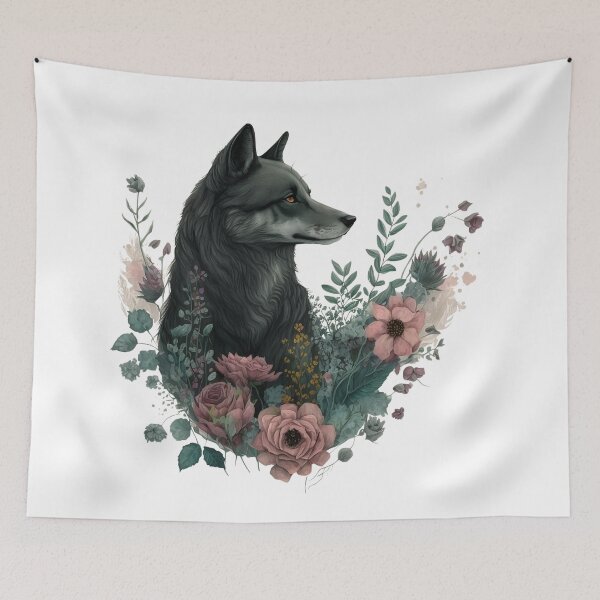 Item preview, Colorful Wolf with Flowers designed and sold by PlayfulPrint.