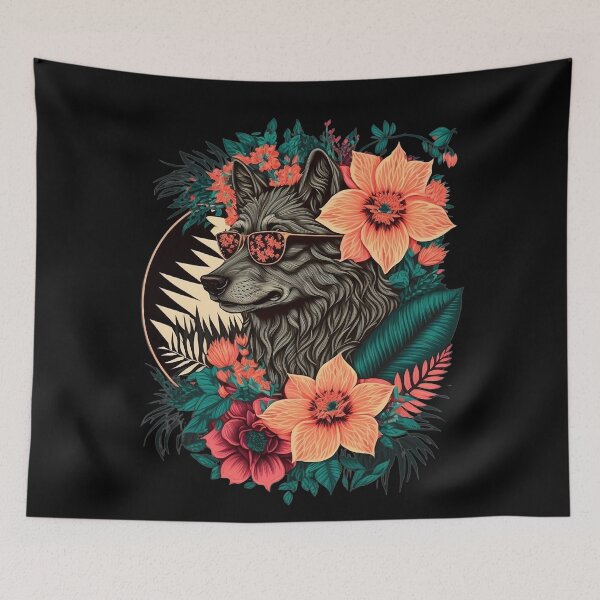 Item preview, Copie de Colorful Wolf with Flowers designed and sold by PlayfulPrint.