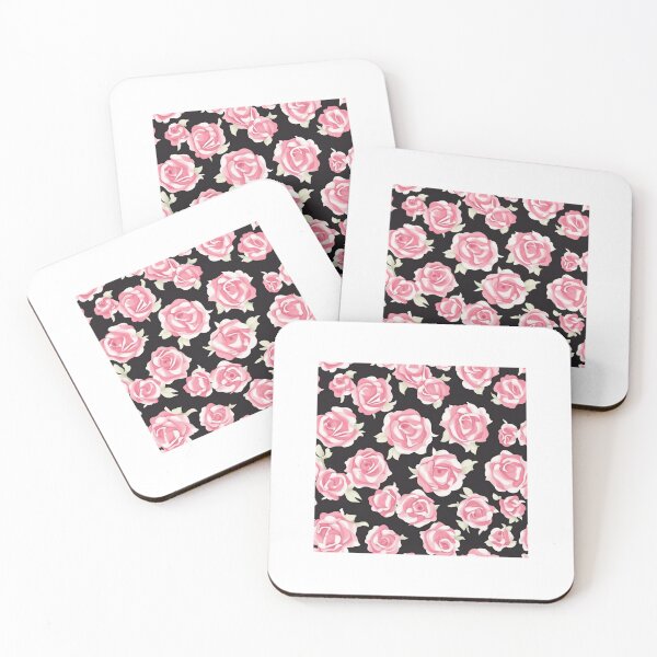 Item preview, pink roses on a black background pattern, designed and sold by jkrphoto.