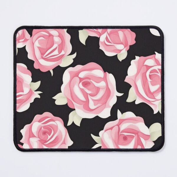Item preview, pink roses on a black background pattern, designed and sold by jkrphoto.