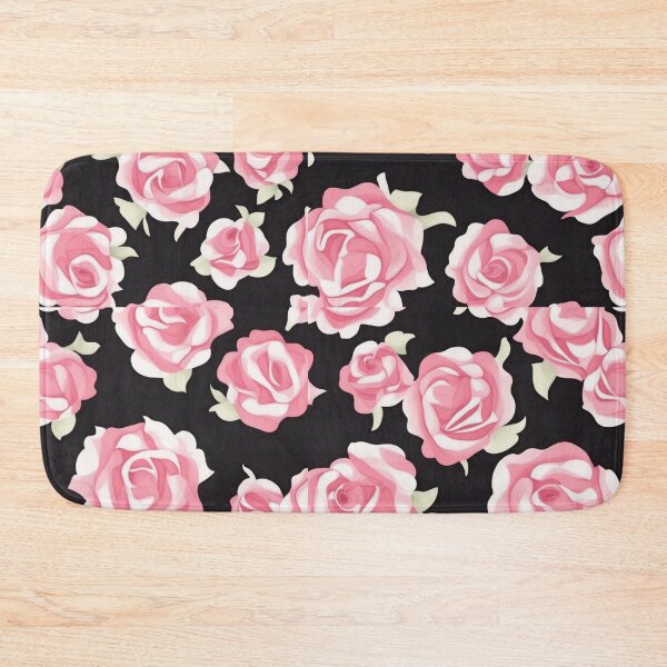 Item preview, pink roses on a black background pattern,  designed and sold by jkrphoto.
