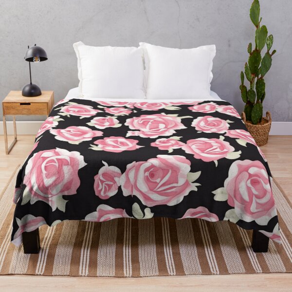 Item preview, pink roses on a black background pattern, designed and sold by jkrphoto.