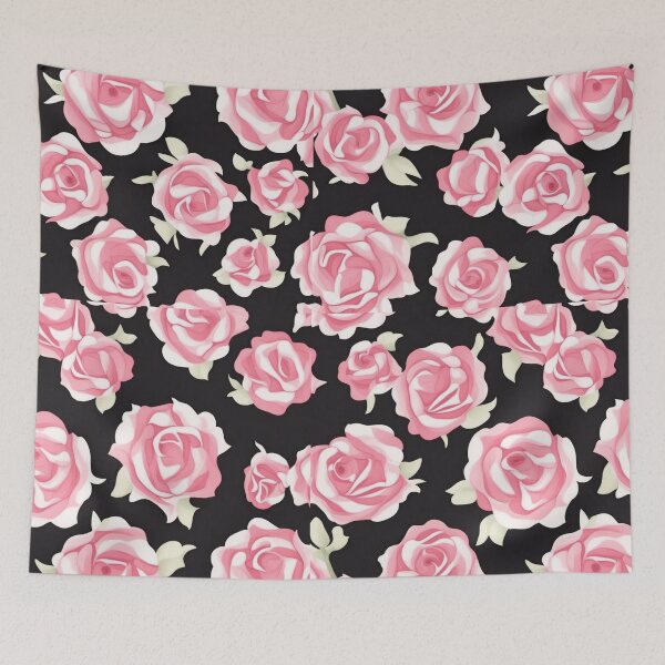 Item preview, pink roses on a black background pattern,  designed and sold by jkrphoto.