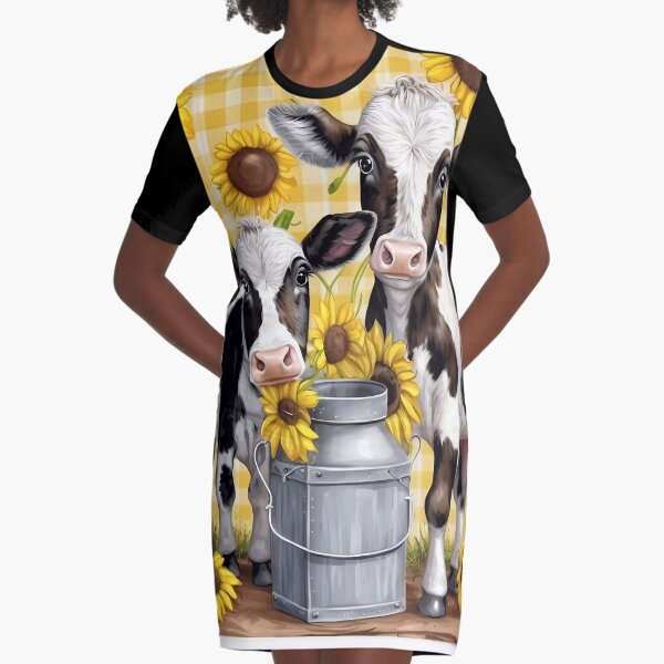 Vista previa del artículo con la obra «Lindas vacas de tela escocesa de guinga amarilla con girasoles», diseñado y vendido por SDD-Express.