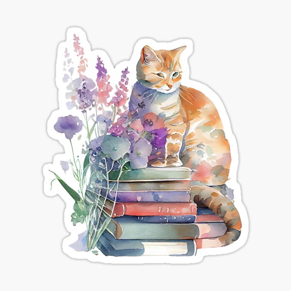 Reading Cat With Books Stickers for Kindle Case, Cat Stickers for