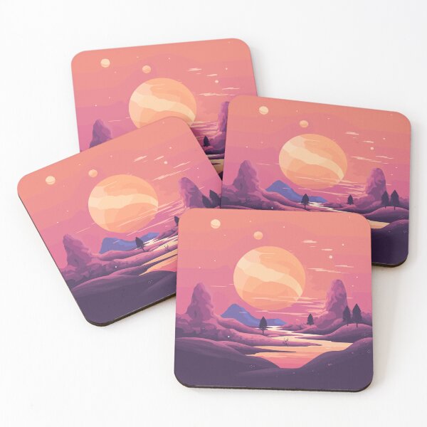 Aperçu de l'œuvre Coucher de soleil de l'univers rose - Illustration minimaliste créée et vendue par ChelaDesigns.