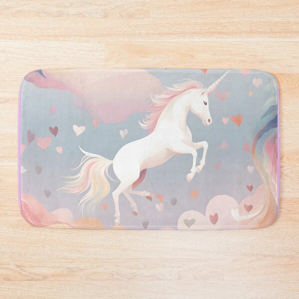 Item preview, Unicorn floating in a cloud of heart shaped clouds designed and sold by HaberkaDesign.