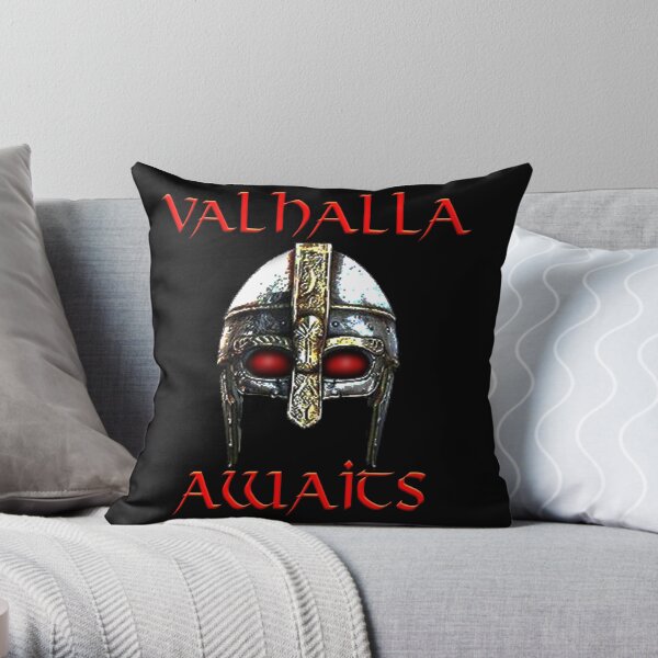 Valhalla Awaits - Viking Helmet, Norse Mythology Throw Pillow