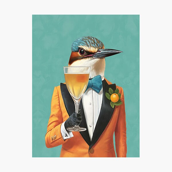 A beautiful bird in a tuxedo and a drink Photographic Print