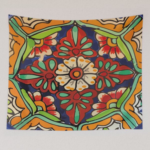 Item preview, Mexican Puebla talavera maximalist flower bouquet azulejo tile designed and sold by T-Mex.