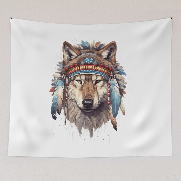 Item preview, Native American Wolf Wearing Headdress designed and sold by ETconnections.