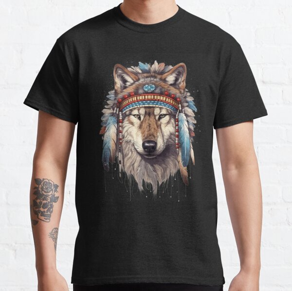 ShirtBANC Native American Chieftans Shirt Wolf Howling Native Pride  Original Americans 