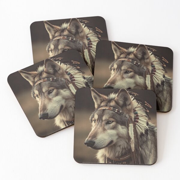 Item preview, Wolf Wearing Native American Headdress with Beads designed and sold by ETconnections.