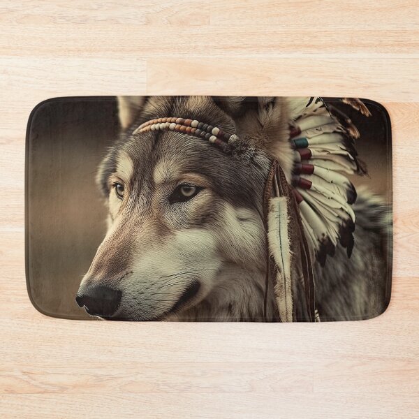 Item preview, Wolf Wearing Native American Headdress with Beads designed and sold by ETconnections.