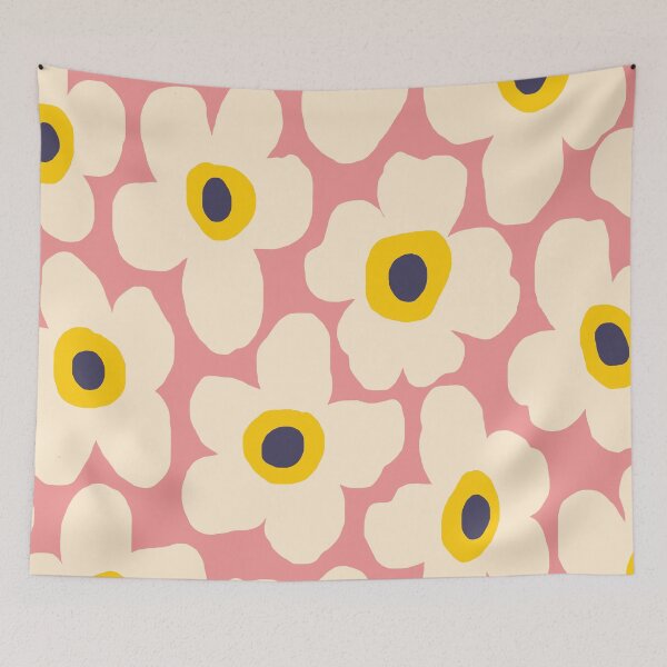 Item preview, Iconic Retro Scandinavian Summer Floral Pattern in Pink and Yellow designed and sold by Deutschic.