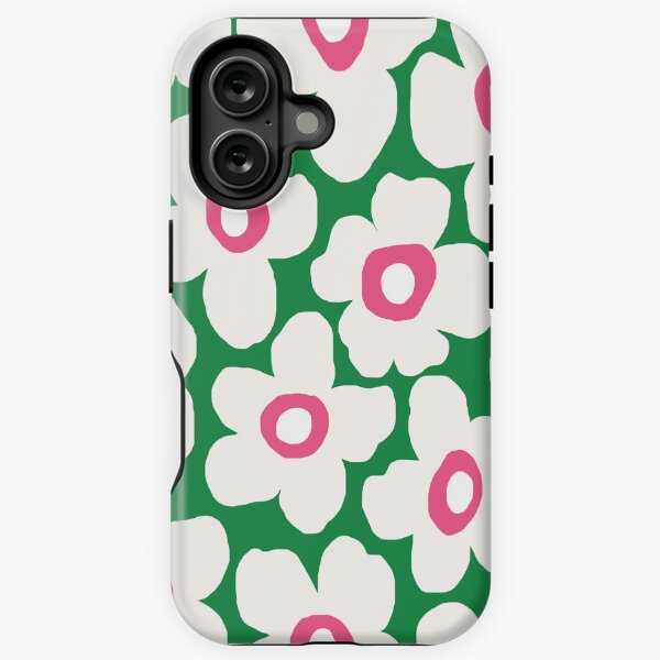 Aperçu de l'œuvre Motif floral d'été scandinave rétro emblématique en vert, blanc et rose créée et vendue par Deutschic.
