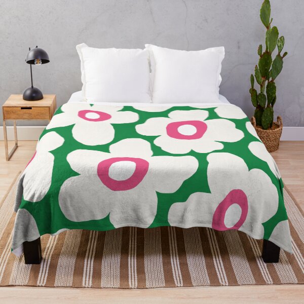 Item preview, Iconic Retro Scandinavian Summer Floral Pattern in Green, White and Pink designed and sold by Deutschic.