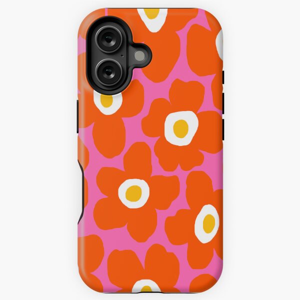 Aperçu de l'œuvre Motif floral rétro scandinave emblématique de l'été en rose vif et orange créée et vendue par Deutschic.
