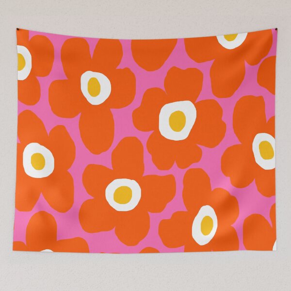 Item preview, Iconic Retro Scandinavian Summer Floral Pattern in Hot Pink and Orange designed and sold by Deutschic.
