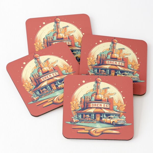 Item preview, Yellow vintage car in front of a classic diner designed and sold by GoodOldVintage.