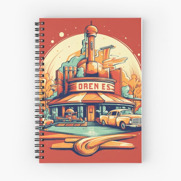 Item preview, Yellow vintage car in front of a classic diner designed and sold by GoodOldVintage.