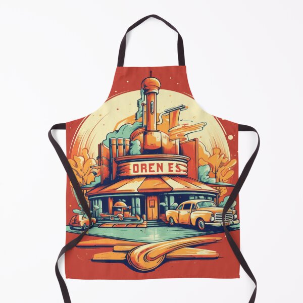Item preview, Yellow vintage car in front of a classic diner designed and sold by GoodOldVintage.