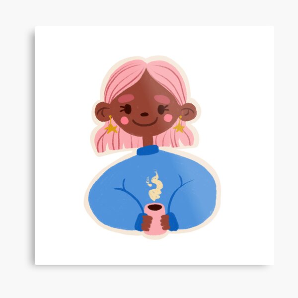Pink Haired Girl with Cocoa/Coffe/Tea Metal Print