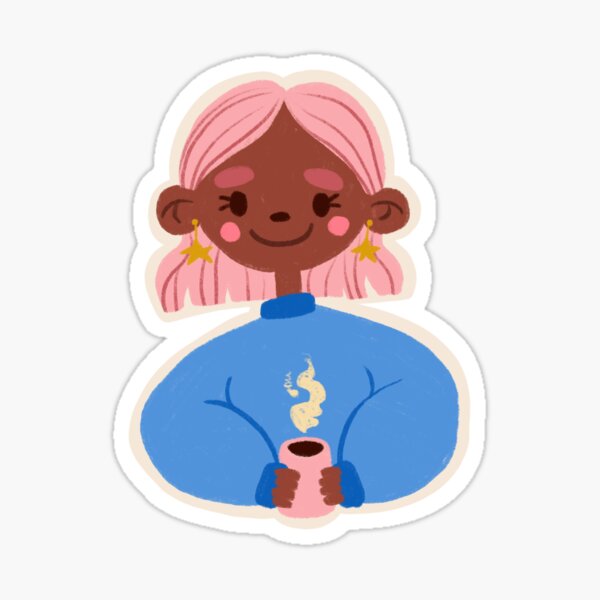 Pink Haired Girl with Cocoa/Coffe/Tea Sticker