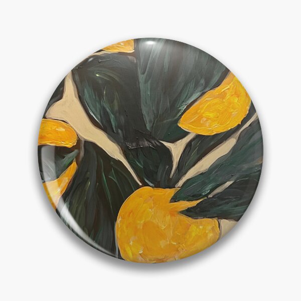 Item preview, Original acrylic peaches w dark green leaves patterned art painting botanical boho designed and sold by Paintingladycat.