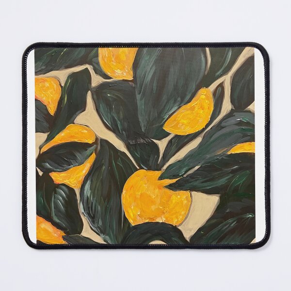 Item preview, Original acrylic peaches w dark green leaves patterned art painting botanical boho designed and sold by Paintingladycat.