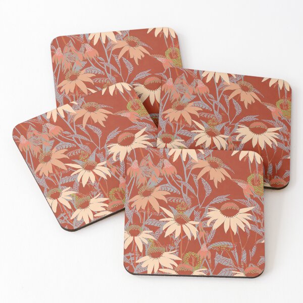 Item preview, Pale Orange Coneflowers on Burnt Orange Background designed and sold by Monochrome-Dog.