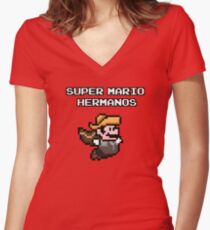Super Mario Hermanos Women's Fitted V-Neck T-Shirt