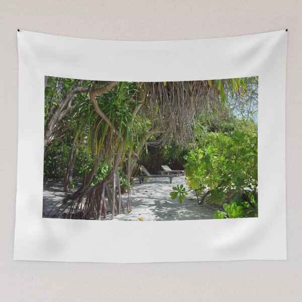 Item preview, Lounge chairs on the beach in Maldives with exotic vegetation designed and sold by oanaunciuleanu.