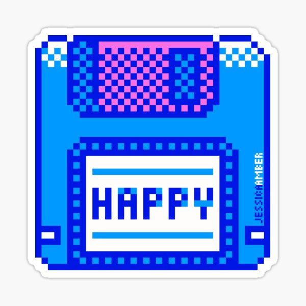 Happy Geek Blue Retro Floppy Disk Pixel Art