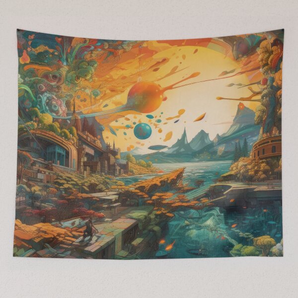 Item preview, Mountain City Born from Color Splashes designed and sold by ImaginationbyAI.