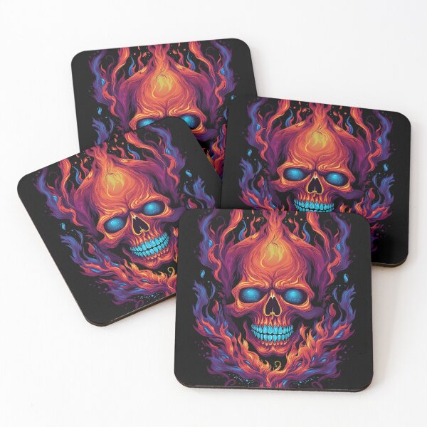 Aperçu de l'œuvre Flaming Red Orange & Blue Skull Graphic créée et vendue par SpookshowDesign.