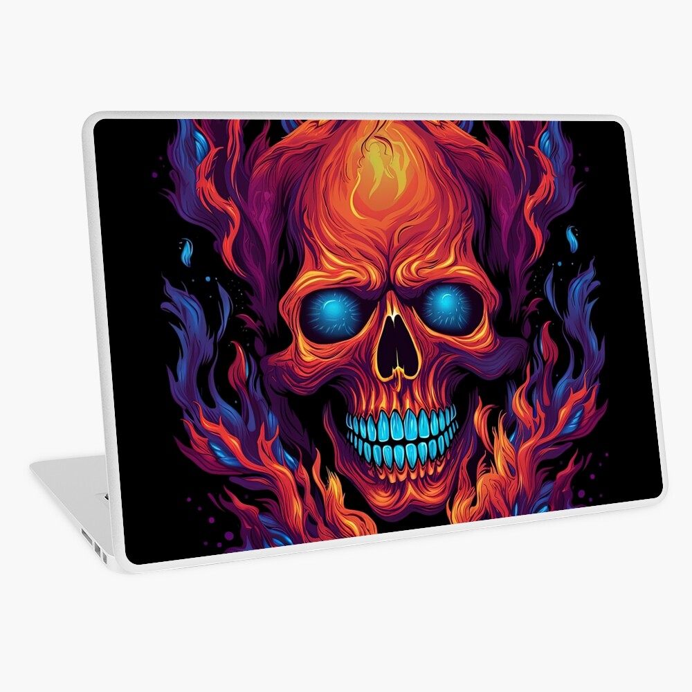 Flaming Red Orange & Blue Skull Graphic Poster for Sale by SpookshowDesign