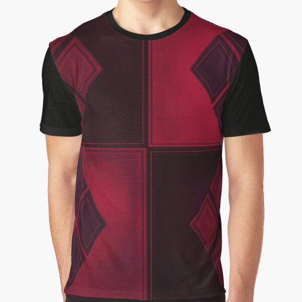 Patchwork Red & Black Leather Effect Motley with Diamond Patches 3 Graphic T-Shirt