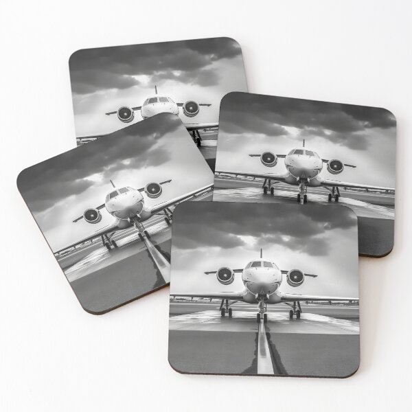 Item preview, Jet Black and White Airplane Jet Engines Wings Aviation Airport Illustration BW Image designed and sold by Univers Noir et Blanc.
