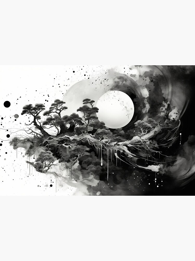 Poster avec l'œuvre « Paysage Abstrait Japan Art Noir et Blanc