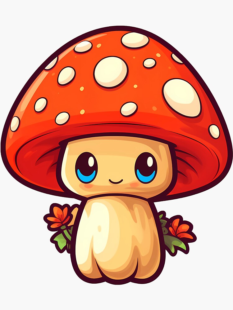 Autocollant adorable en forme de champignon rouge · Creative Fabrica