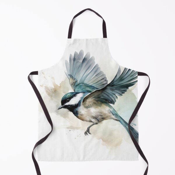 Item preview, Graceful Chickadee in Full Flight, Colored in Blue-Green Tones, Watercolor Painting on White Background designed and sold by FrenchGallery.