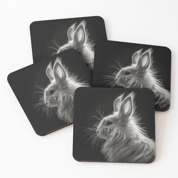 Item preview, Rabbit Lion Head Hairy Cute Animal Black and White Portrait Rabbit Bunny Rabbit Monochrome designed and sold by Univers Noir et Blanc.