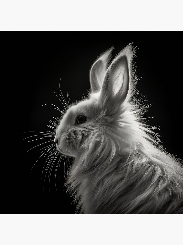 Rabbit Lion Head Hairy Cute Animal Black and White Portrait Rabbit