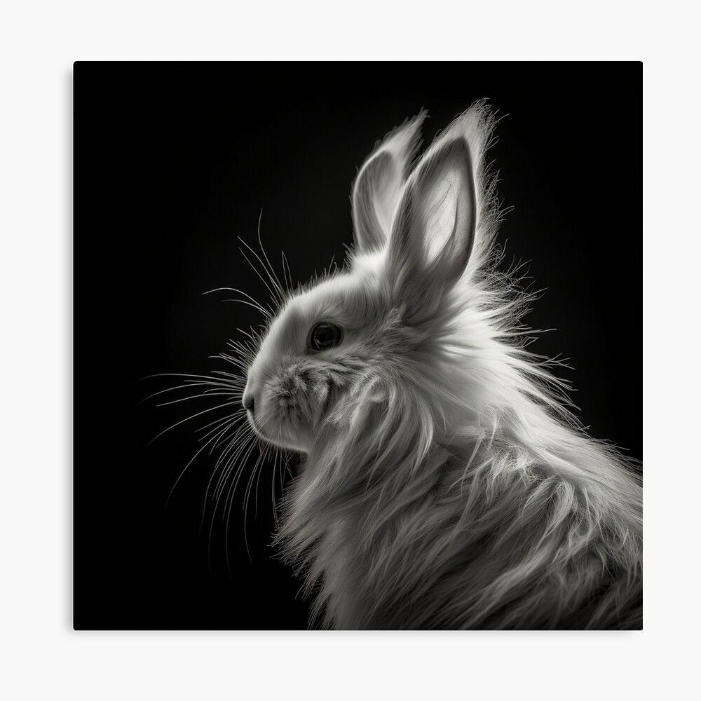 Rabbit Lion Head Hairy Cute Animal Black and White Portrait Rabbit Bunny  Rabbit Monochrome