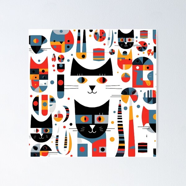 Item preview, Cool Cat Pattern Depicted with Abstract Shapes designed and sold by lessyun.