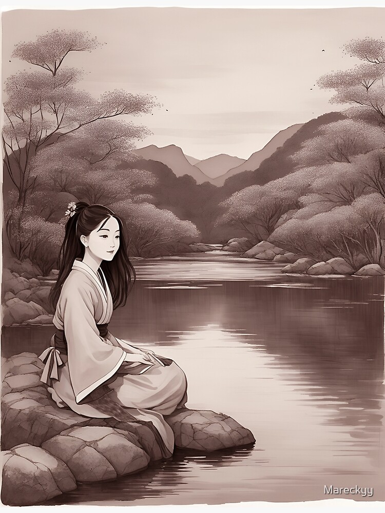 Beautiful Japanese girl drawing