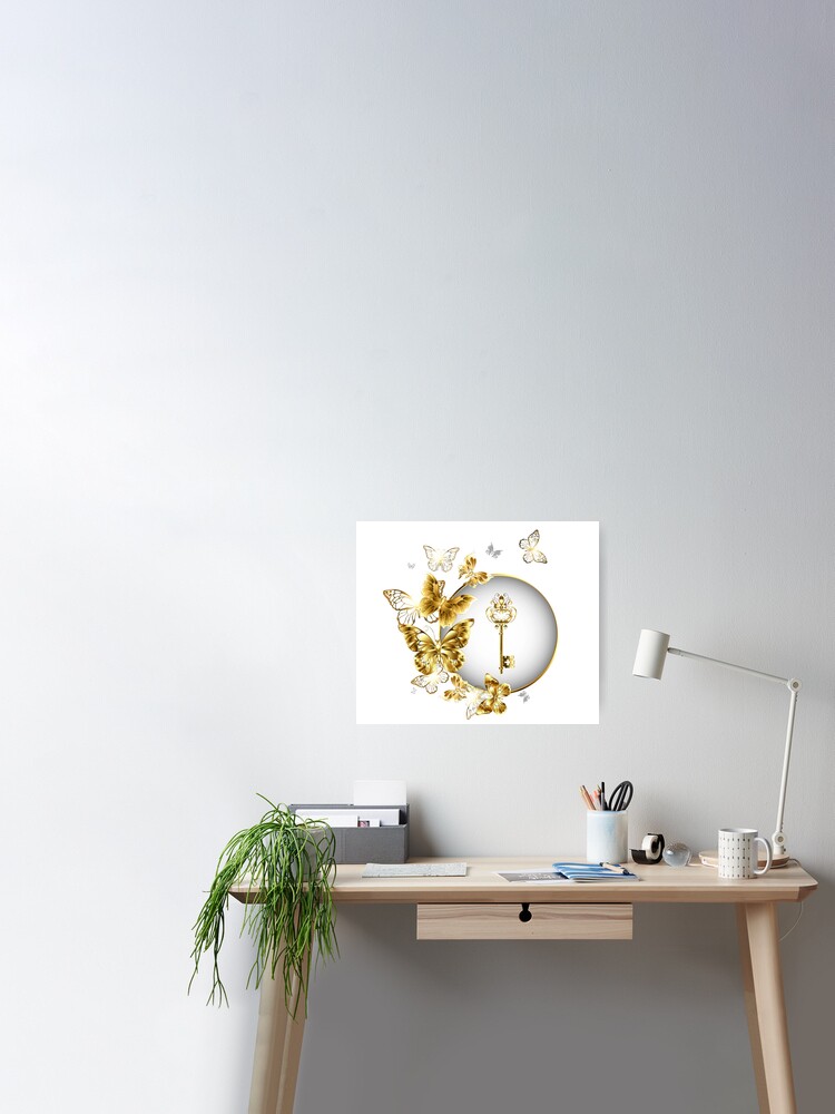 gold butterflies flying gold key gold life  Poster for Sale by Eden3