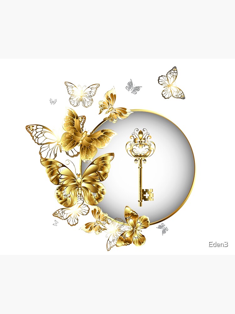 gold butterflies flying gold key gold life  Poster for Sale by Eden3